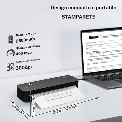🖨️📱 Stampante Portatile A4 Wireless Bluetooth – Ricarica USB, Carta Termica, Compatibile Windows & Mac, Ideale per Viaggio & Ufficio – Include 200 Fogli 💼✨