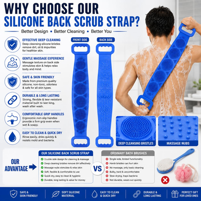 🧼Spazzola per lavare la schiena in silicone, doppio lato, esfoliante per il corpo con setole morbide in silicone