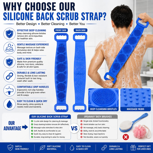 🧼Spazzola per lavare la schiena in silicone, doppio lato, esfoliante per il corpo con setole morbide in silicone