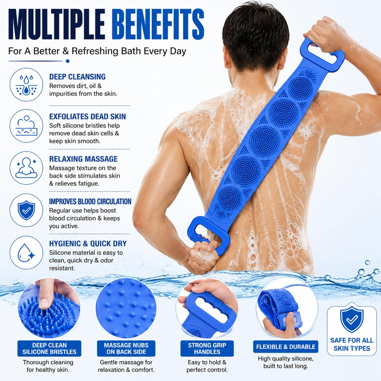 🧼Spazzola per lavare la schiena in silicone, doppio lato, esfoliante per il corpo con setole morbide in silicone