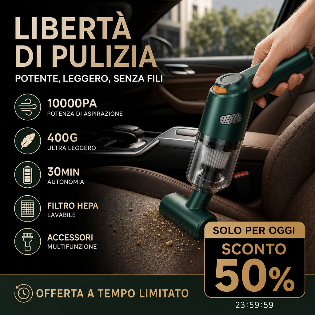 -50% Solo Oggi 🚗💨 Aspirapolvere Wireless Potente per Auto