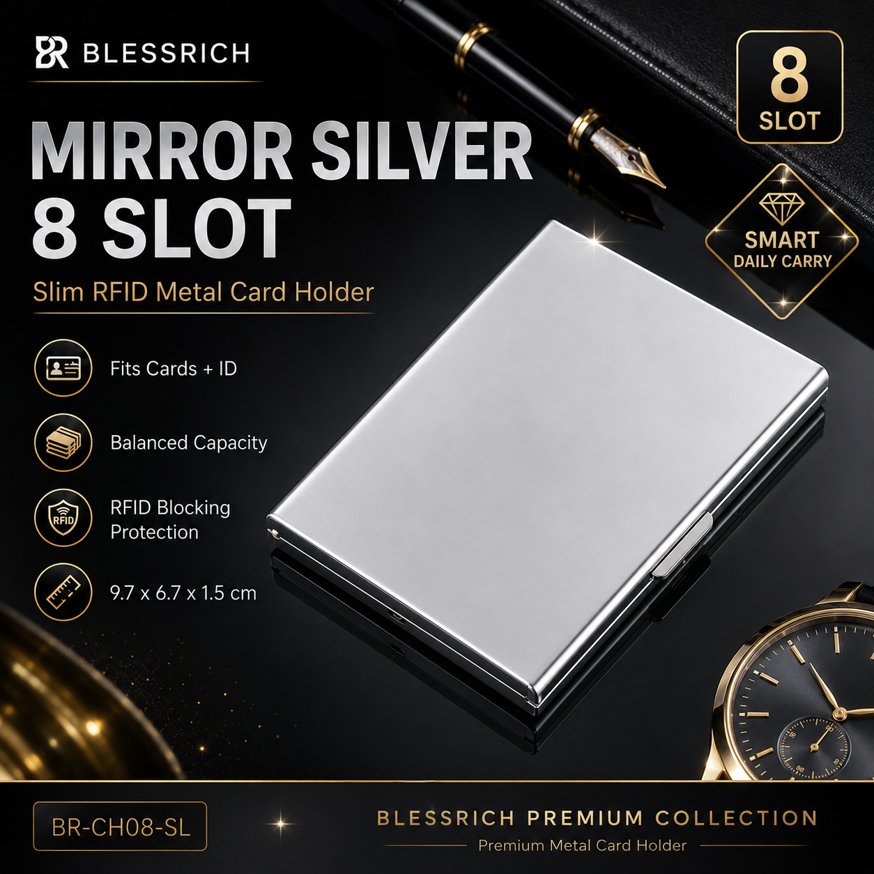 Porta carte metallico blocco RFID