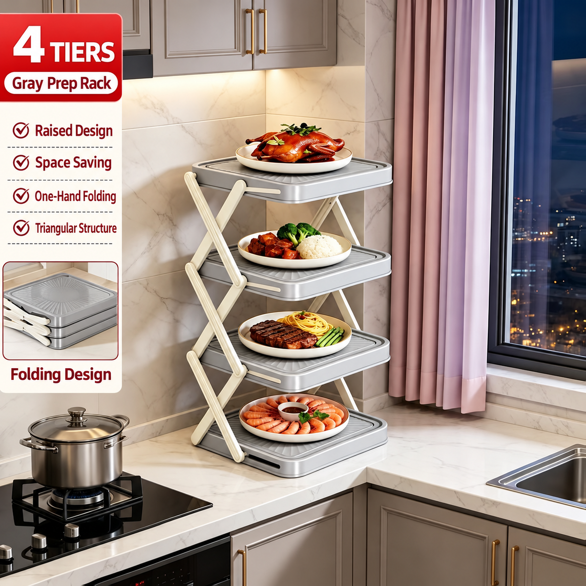 🍽️ SCONTO DEL 50% ORA! 📦 Portapiatti a 4 Ripiani – Pieghevole, Stabile e Ottimizza lo Spazio in Cucina