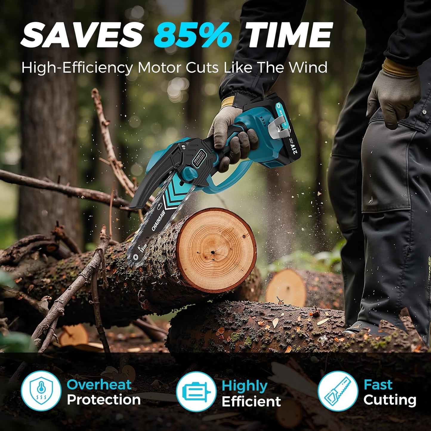 Mini Motosega a Batteria da 6 Pollici con Motore Brushless ✨⚡ - 2580W | 3500 giri/min | Lubrificazione Automatica | Barra in Acciaio al Tungsteno | 1 o 2 Batterie | 50% DI SCONTO