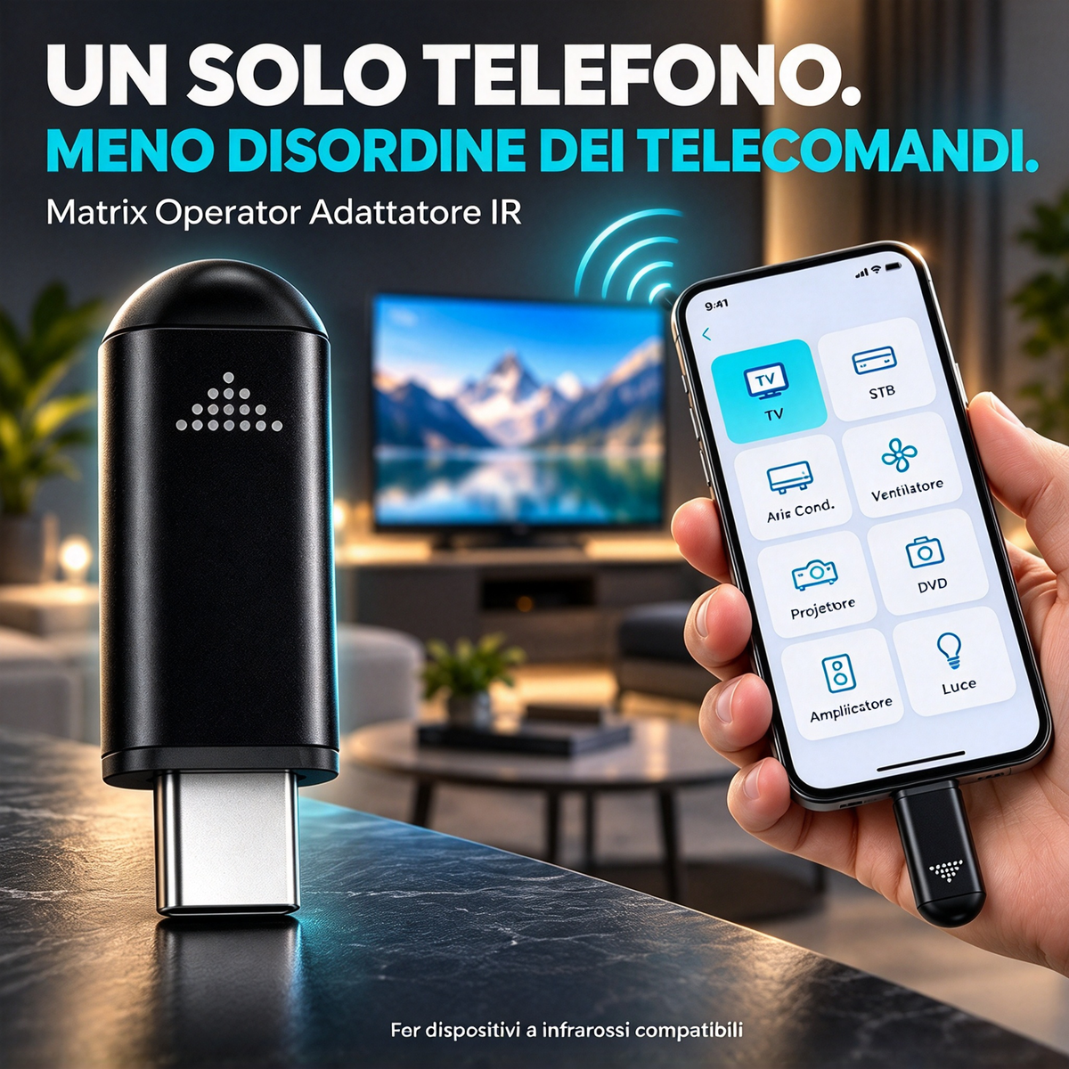 Adattatore controller telecomando IR universale portatile per smartphone