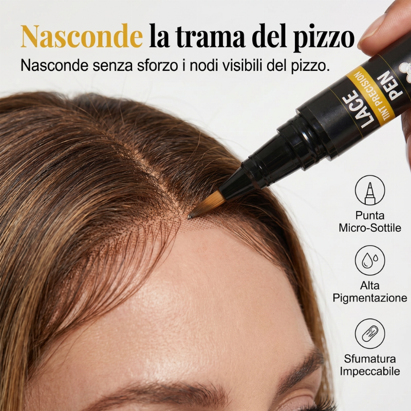 🥳SVENDITA HOT 2026🥳💞OLTRE 50.000 PEZZI VENDUTI! 🖊️💇 SCONTO DEL 50%! Penna Professionale Precision Lace Tint: nasconde nodi e griglie del pizzo, asciuga velocemente. Tinta naturale che si fonde al cuoio capelluto, per parrucche con finitura perfetta! 🛡️✅