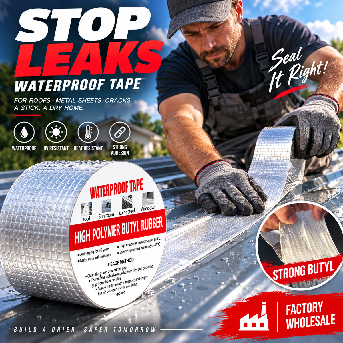 🛠️ Nastro Riparazione in Alluminio Alta Resistenza | Impermeabile e Anti-Perdite 💧 | Resiste a Calore, UV e Pioggia ☀️ | per Tetti, Tubature e Auto 🏠 | 4 Misure, 10 m 📏