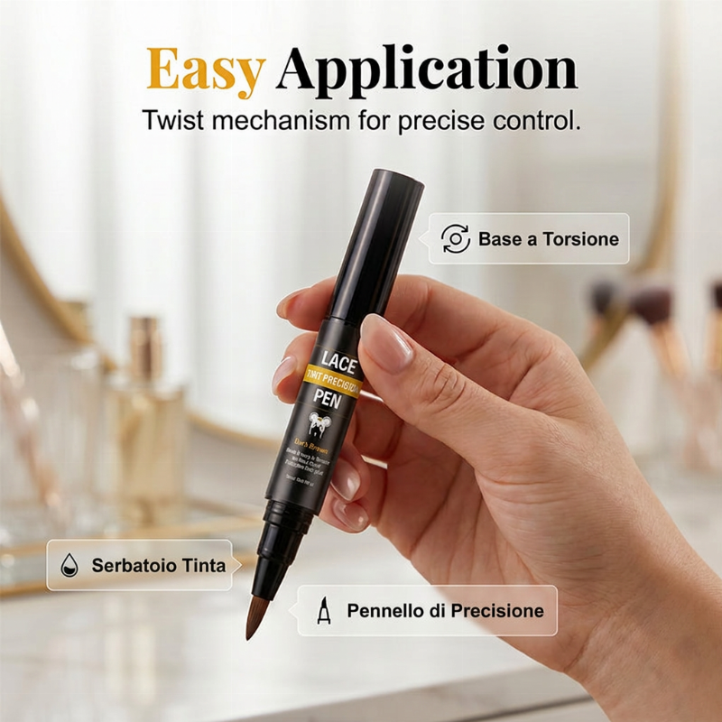 🥳SVENDITA HOT 2026🥳💞OLTRE 50.000 PEZZI VENDUTI! 🖊️💇 SCONTO DEL 50%! Penna Professionale Precision Lace Tint: nasconde nodi e griglie del pizzo, asciuga velocemente. Tinta naturale che si fonde al cuoio capelluto, per parrucche con finitura perfetta! 🛡️✅