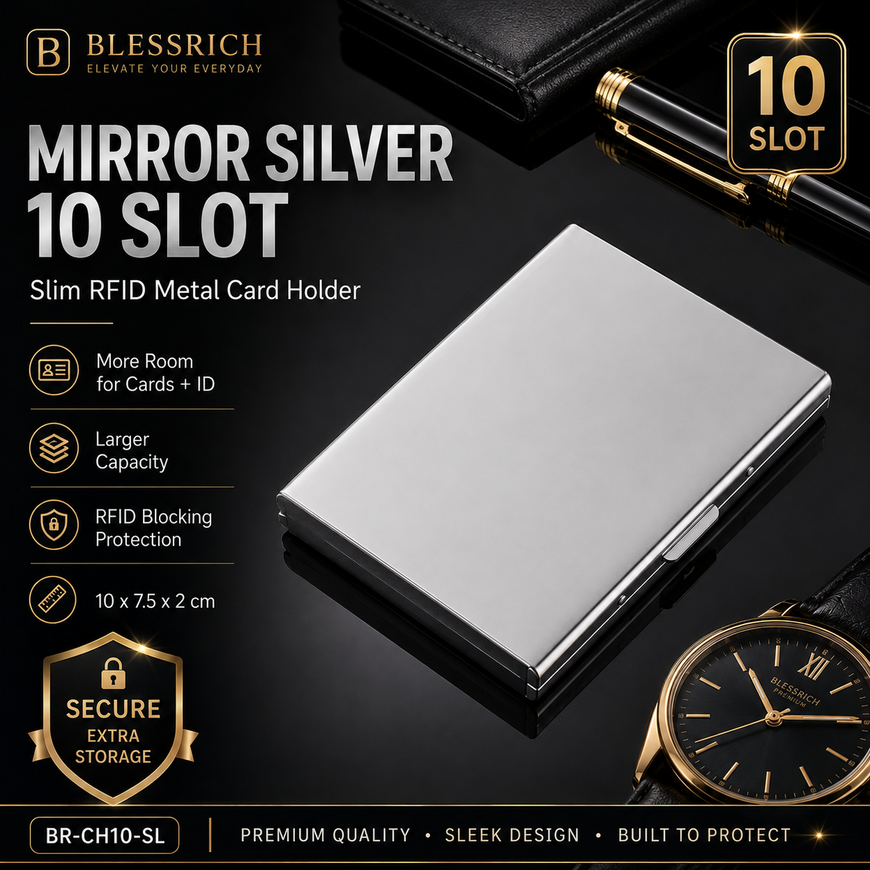Porta carte metallico blocco RFID
