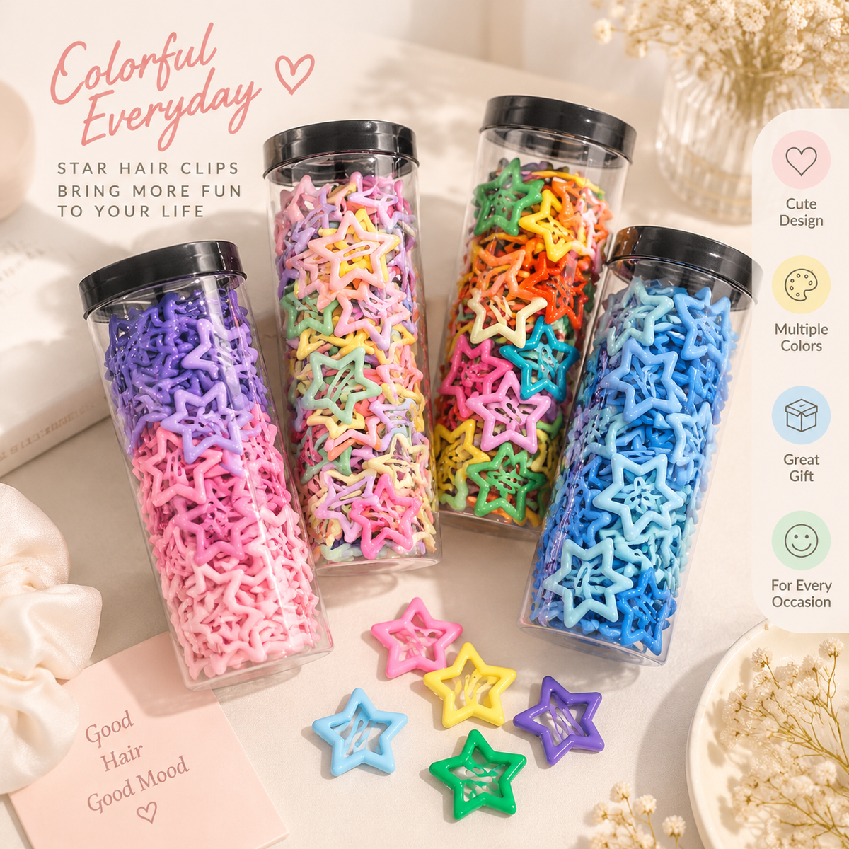 ✨Mollette per capelli a stelle colorate – Accessori per capelli pastello dolci per donne e ragazze🌸