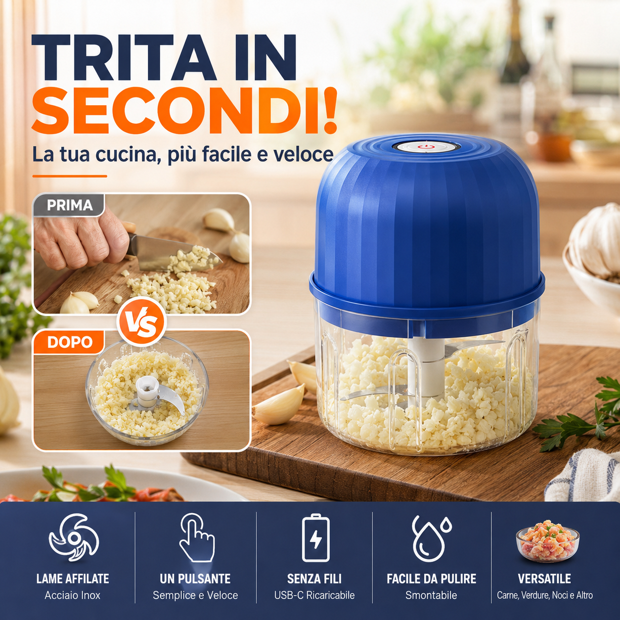 ⏳🍹 🎁Novità 2026: SCONTO DEL 50%💥Mini robot da cucina multifunzionale senza fili, tritatutto da cucina portatile e wireless per carne macinata, aglio e puree per bambini, aiutante in cucina per una preparazione veloce dei cibi