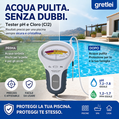 🔬💧 Tester pH & Cl2 Cloro – 50% SCONTO! Misurazione precisa di pH e Cloro in piscina – semplice, veloce, affidabile. 🔥🏊