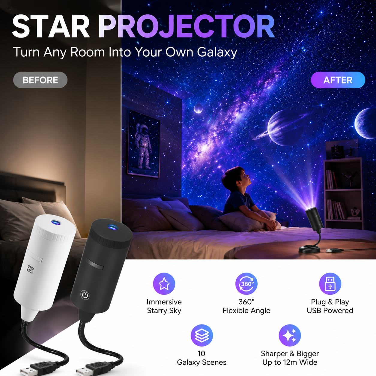 ✨ Proiettore di stelle HD Plug-and-Play🥳Oltre 50.000 utenti soddisfatti
