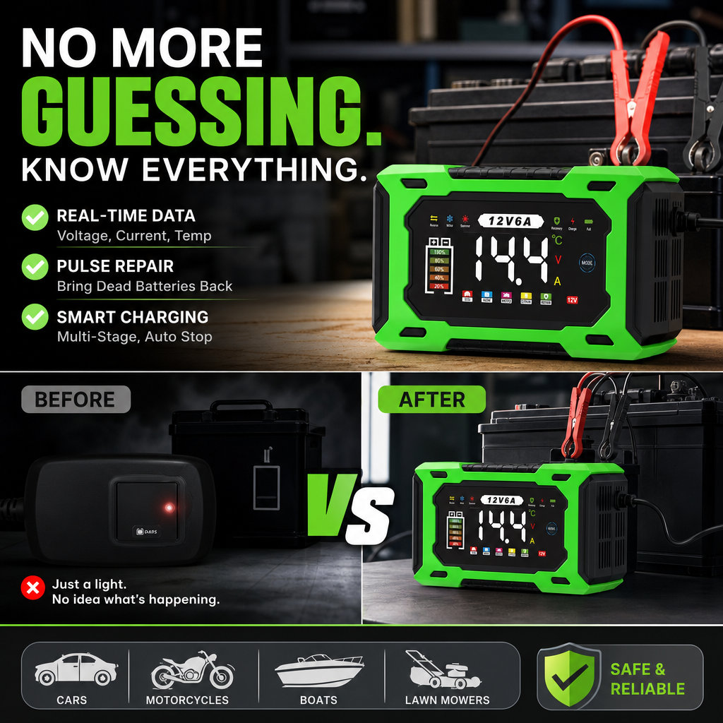 ⏰🔥OFFERTA VALIDA PER POCO TEMPO – 50% DI SCONTO! ⚡ Caricabatteria intelligente per auto 12 V 6 A con regolazione a impulsi – carica velocemente e in sicurezza, prolunga la durata della batteria! 🚗🔋