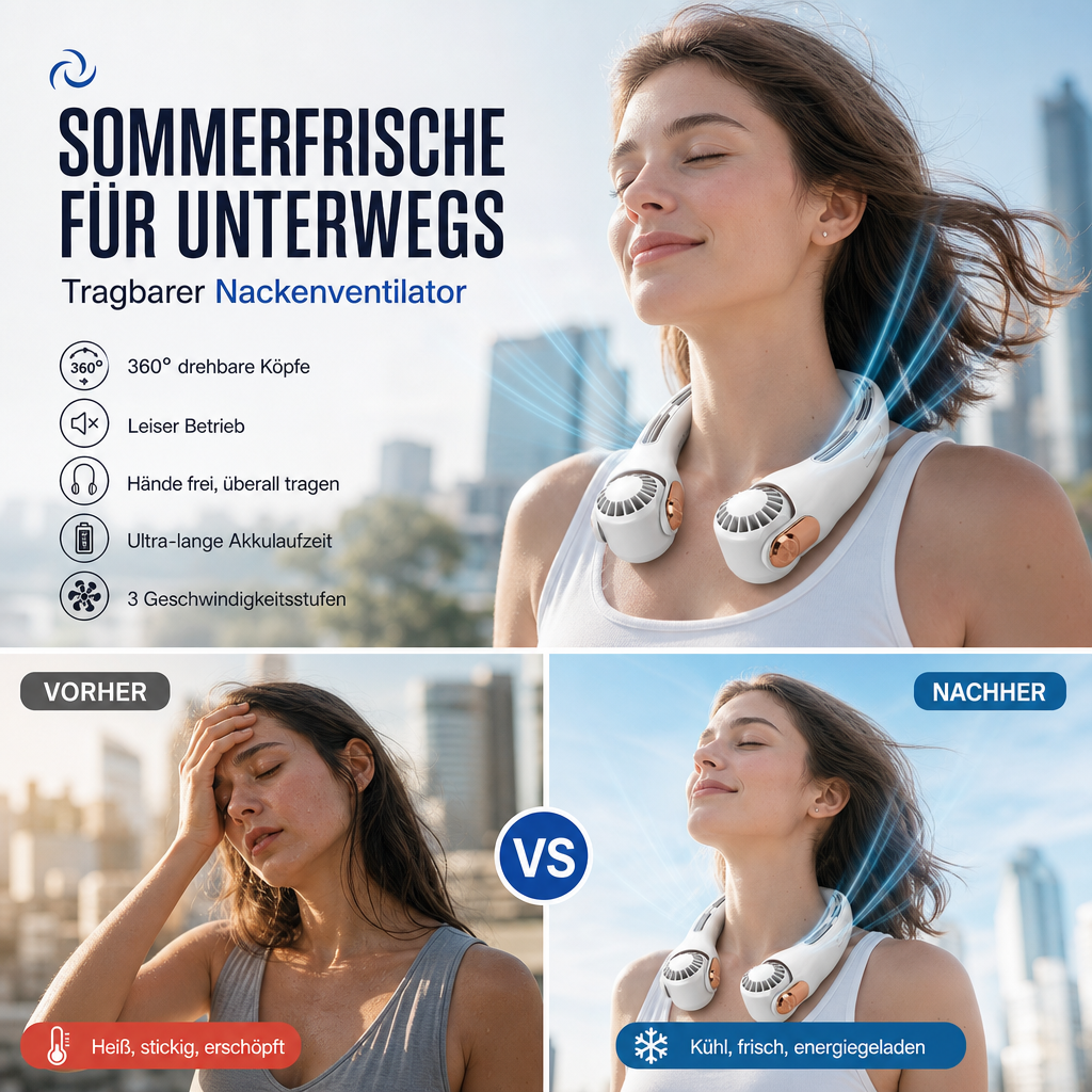 🍃🍃 Sconto del 50% per un periodo limitato 🌪️  Ventilatore portatile da collo a bassa rumorosità per l'estate