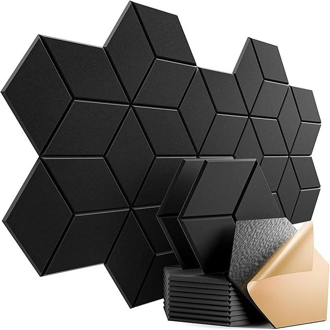 Pannelli Acustici Autoadesivi Confezione da 12 - Pannelli in Schiuma Isolante Acustica ad Alta Densità per Pareti, Design a Profilo a Y, Ritardanti di Fiamma, Assorbimento del Rumore, Eliminazione dell'Eco