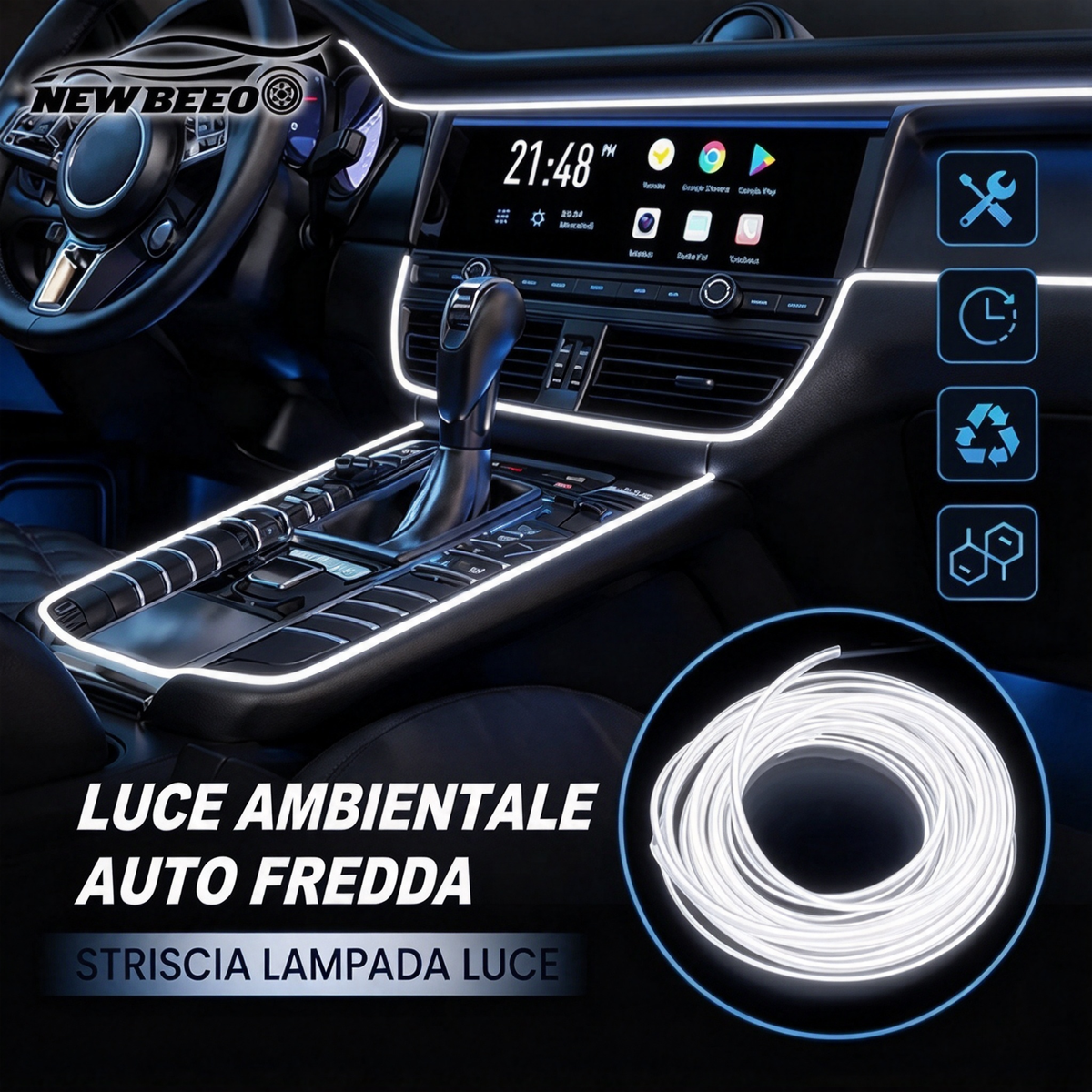 🎁SUBITO -50%!🚀 Striscia LED atmosfera per interni auto💡Molteplici opzioni di colore🔌Alimentazione USB✨Installazione semplice: luce ambientale per cruscotto e portiere