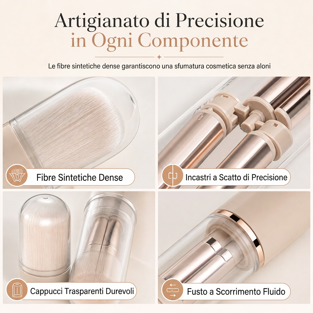 💄 Set Pennelli Trucco da Viaggio Retrattile 5 in 1 & 6 in 1 ✨ | Capsula Antipolvere con Pennello Cipria, Fard & Occhi 👝 | Setole Morbide ad Incastro per Borsa e Ritocchi 🌸