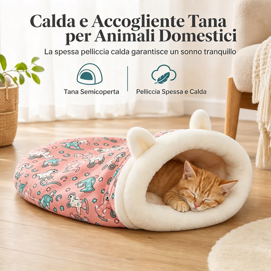 Sacco nanna semi-chiuso caldo, cuccia e coperta morbida per gatti e cani piccoli, per un sonno profondo