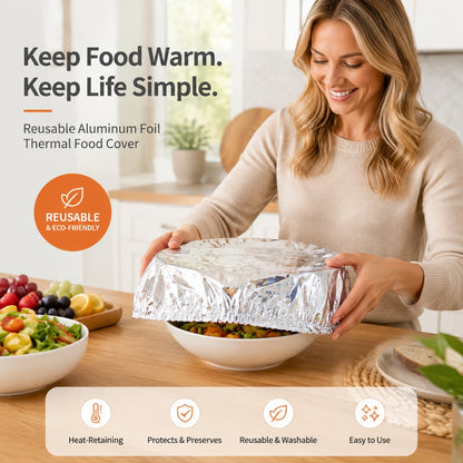🍽️ Copertura termica in alluminio riutilizzabile — trattiene il calore, lavabile e conserva la freschezza. Essenziale per la cucina! 💞 Oltre 50.000 venduti!