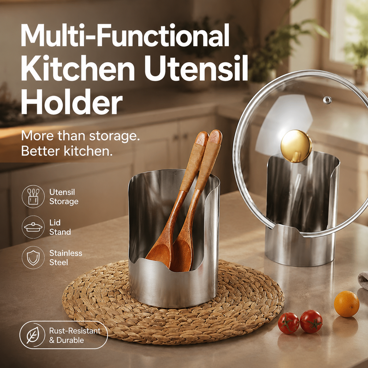 🔥 50% DI SCONTO 🍳 Organizer multifunzionale per utensili da cucina | Realizzato in acciaio inossidabile resistente per una lunga durata · Design verticale salvaspazio · Facile da pulire e antimacchia‑grasso