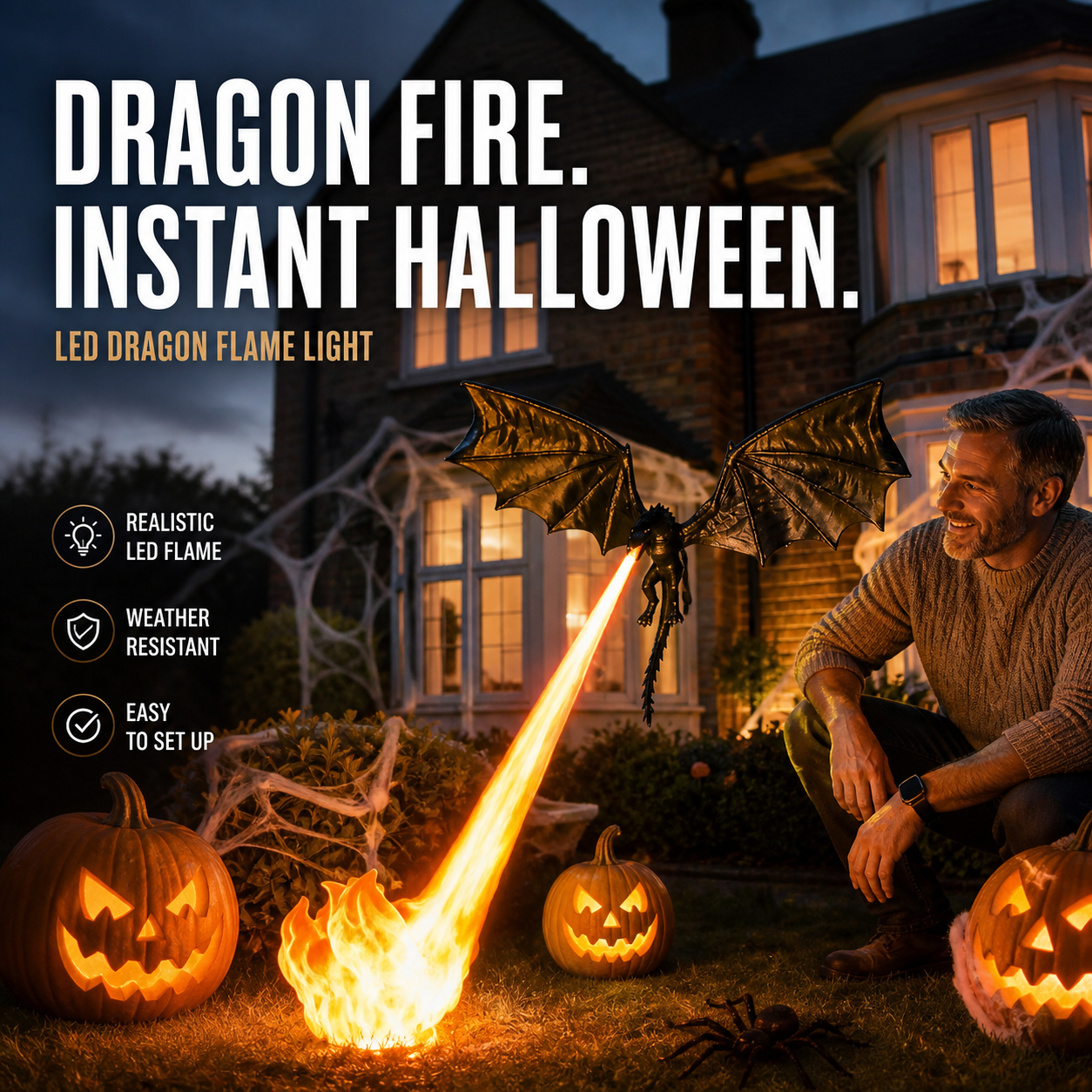 🐉🔥 Decorazione con fiamme di drago – Un must‑have per le tue decorazioni di Halloween, l’effetto fiamma realistico che trasforma il tuo ingresso o soggiorno in un nascondiglio fantastico, per una festa indimenticabile 🎃🌙