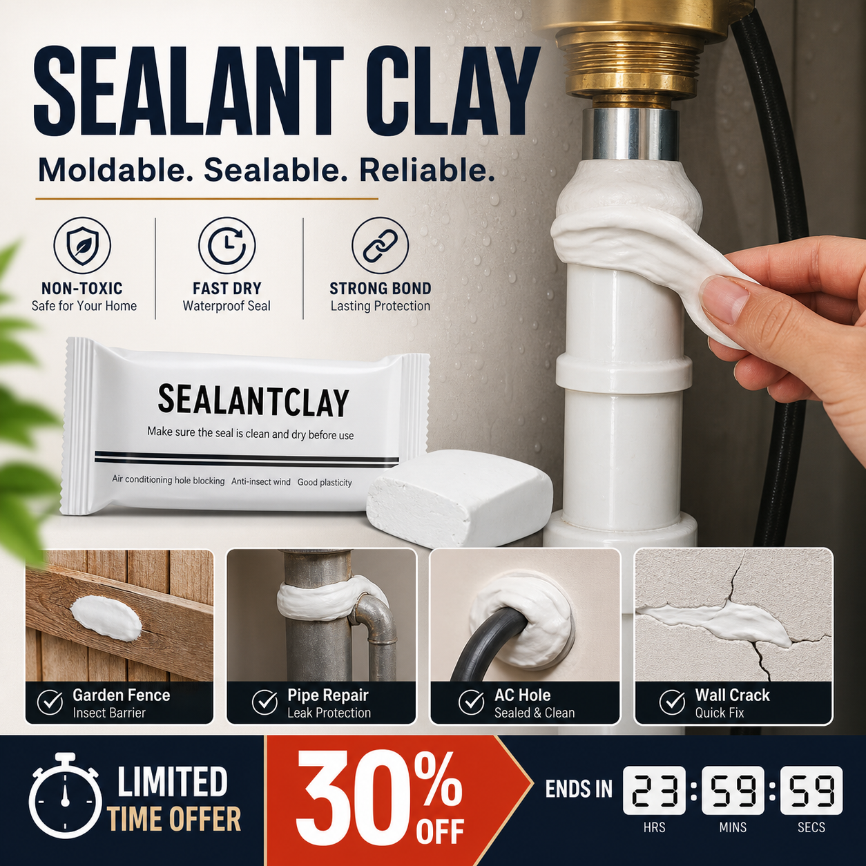 ⚡🔥Kit Sigillante Anti-Insetti | Stucco Non Tossico per Fori Climatizzatori & Riparazione Muri✨