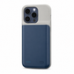 Blue battery case with light gray upper section on a white background. Phone not included.