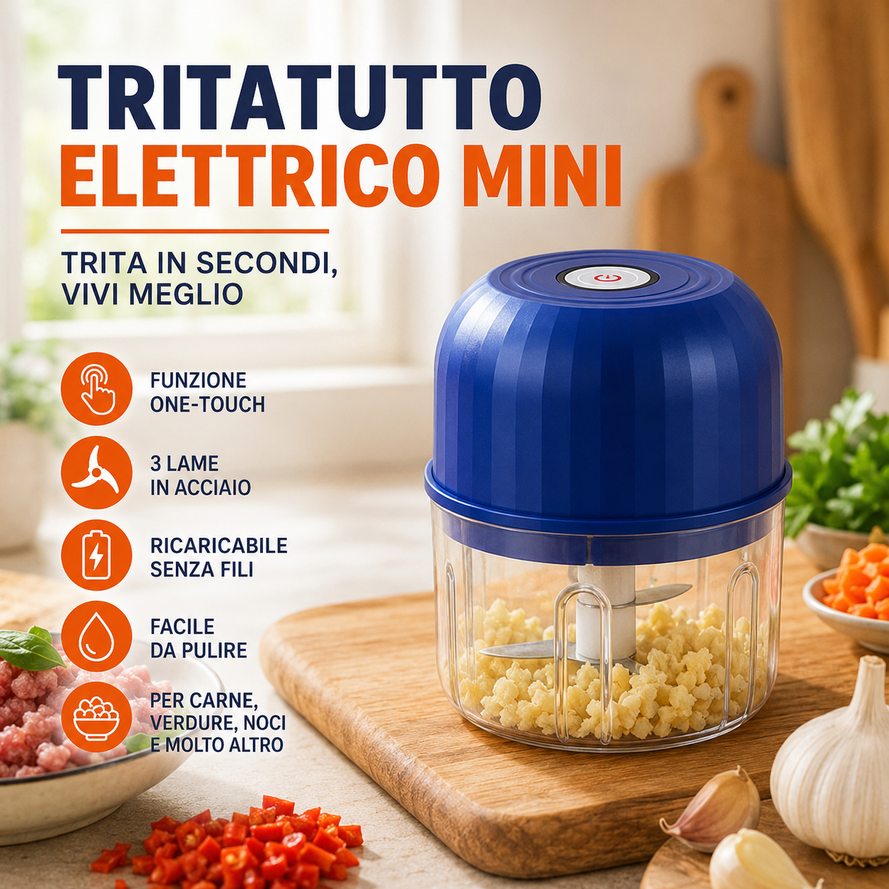 ⏳🍹 🎁Novità 2026: SCONTO DEL 50%💥Mini robot da cucina multifunzionale senza fili, tritatutto da cucina portatile e wireless per carne macinata, aglio e puree per bambini, aiutante in cucina per una preparazione veloce dei cibi