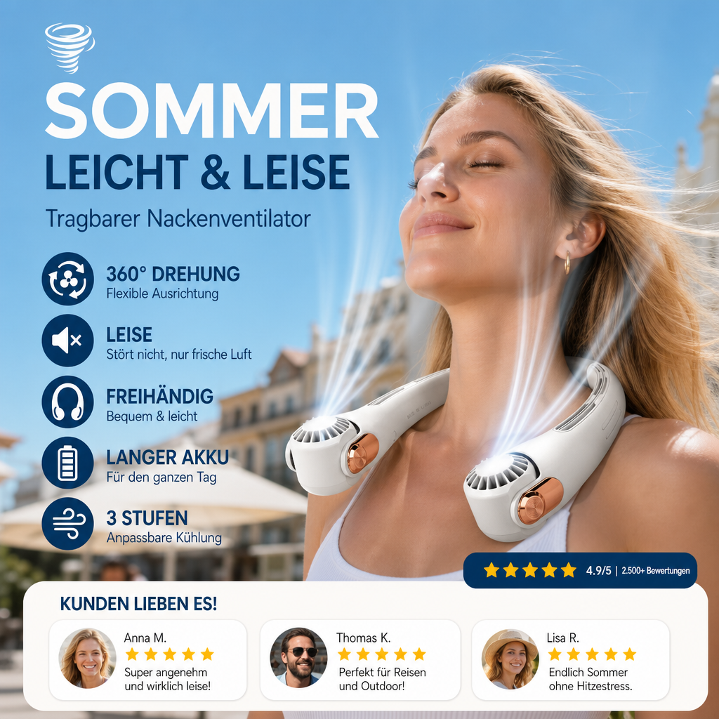 🍃🍃 Sconto del 50% per un periodo limitato 🌪️  Ventilatore portatile da collo a bassa rumorosità per l'estate