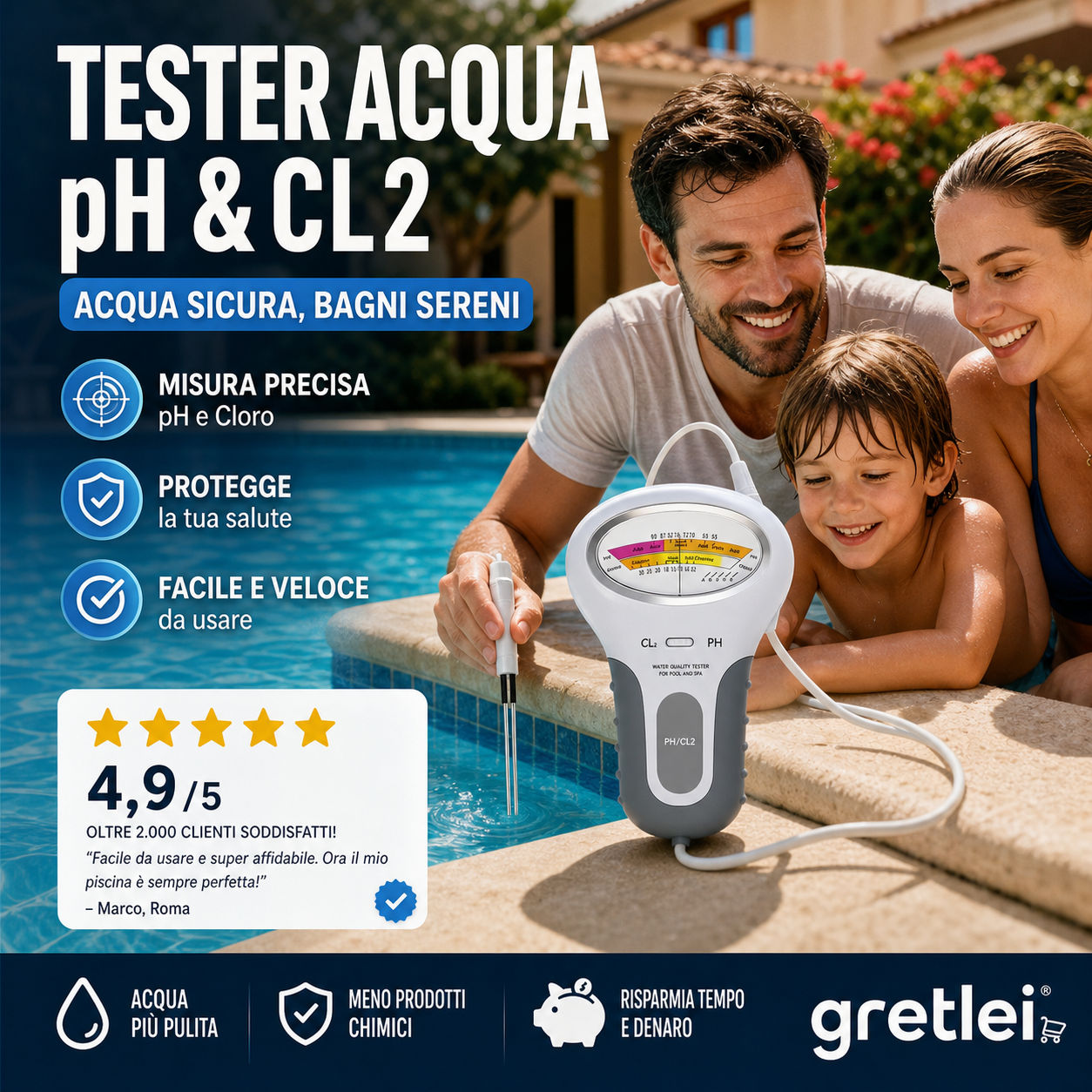 🔬💧 Tester pH & Cl2 Cloro – 50% SCONTO! Misurazione precisa di pH e Cloro in piscina – semplice, veloce, affidabile. 🔥🏊