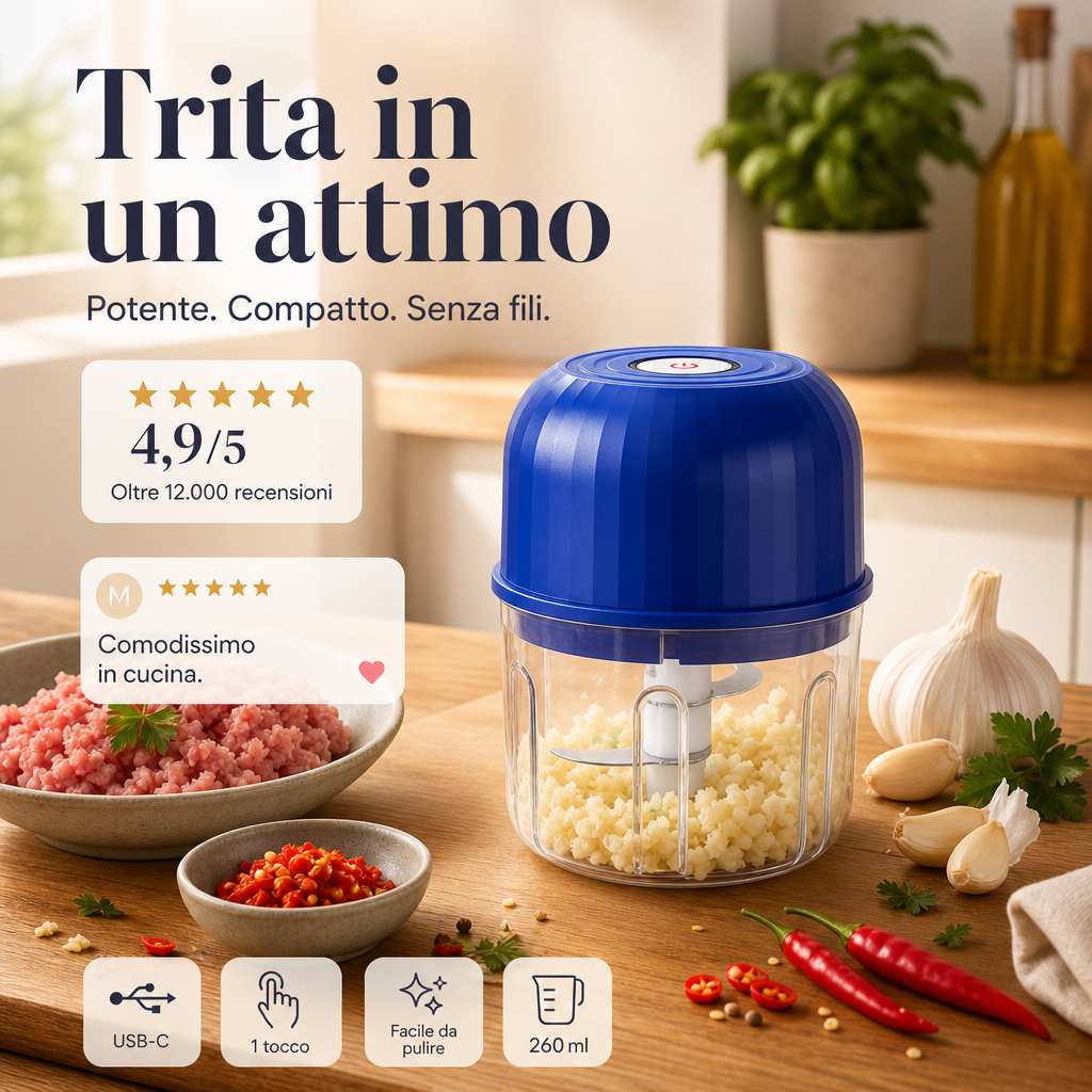 ⏳🍹 🎁Novità 2026: SCONTO DEL 50%💥Mini robot da cucina multifunzionale senza fili, tritatutto da cucina portatile e wireless per carne macinata, aglio e puree per bambini, aiutante in cucina per una preparazione veloce dei cibi