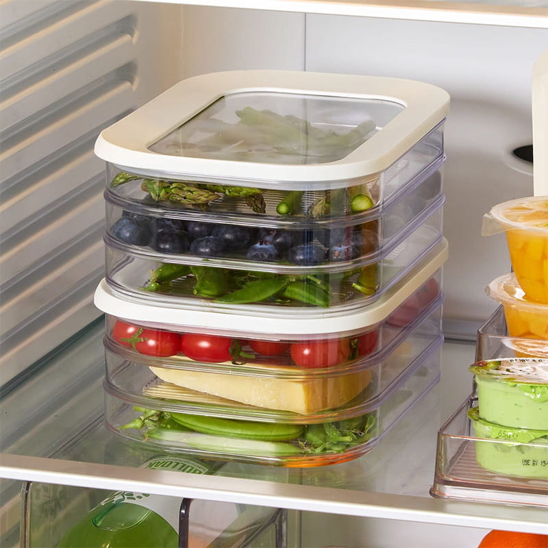 Contenitori alimentari riutilizzabili a 3 strati con coperchio, cassetto frigorifero trasparente