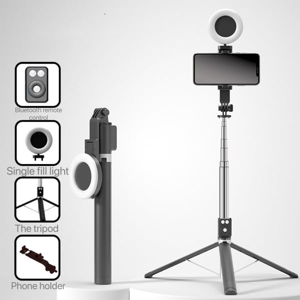 📸🔥Bastone Selfie con Treppiede – Auto-Tracking del Soggetto, Telecomando Bluetooth, Luce LED – Compatibile con Smartphone e Action Cam