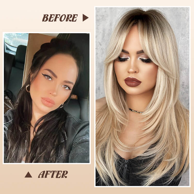 Nice gift*Wig long hair Layered bangs wigs