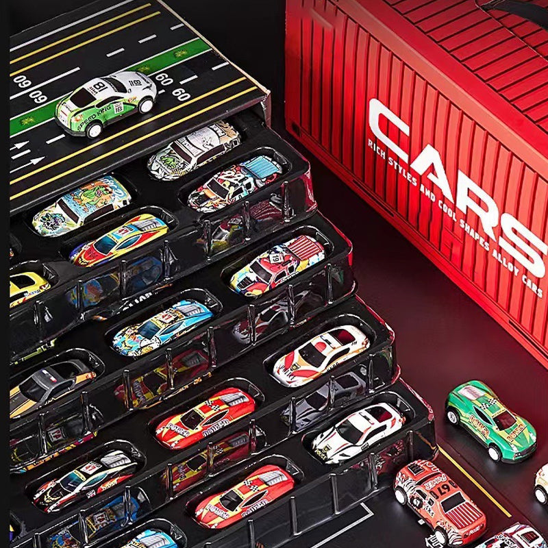 🎁48 mini-macchinine a retrocarica con set garage incluso