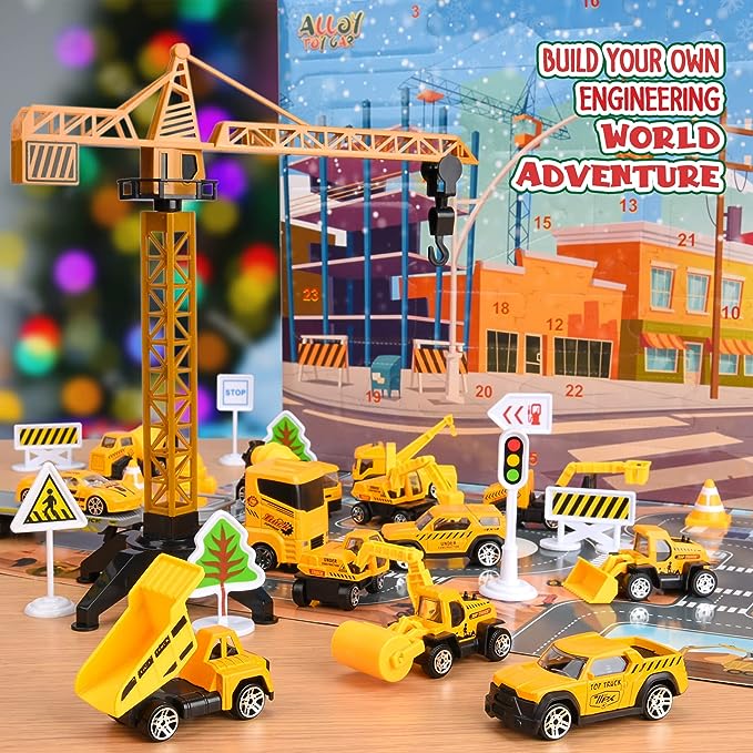 🔥Promozione a tempo limitato 50% DI SCONTO!!!🚗Calendario dell'Avvento per bambini: set di veicoli da cantiere in lega