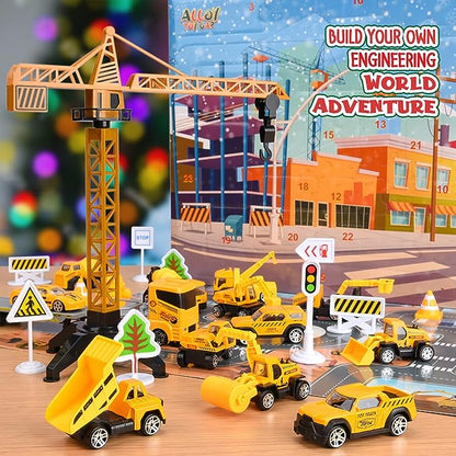 🔥Promozione a tempo limitato 50% DI SCONTO!!!🚗Calendario dell'Avvento per bambini: set di veicoli da cantiere in lega