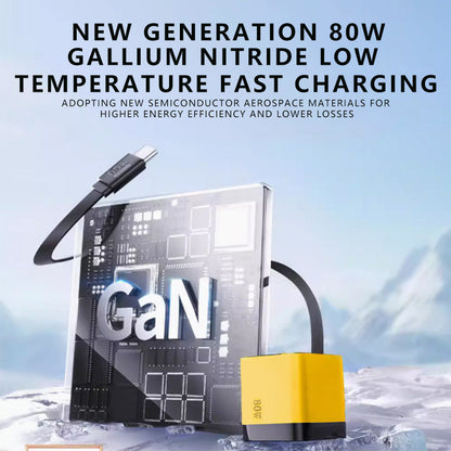 ⚡ Caricabatterie GaN 80W 3 in 1 con Cavo Type-C Retraibile 🔌🎒 - Ricarica Ultra-Veloce PD | USB-C + USB-A | Compatto & Portatile | 4 Colori | 50% DI SCONTO