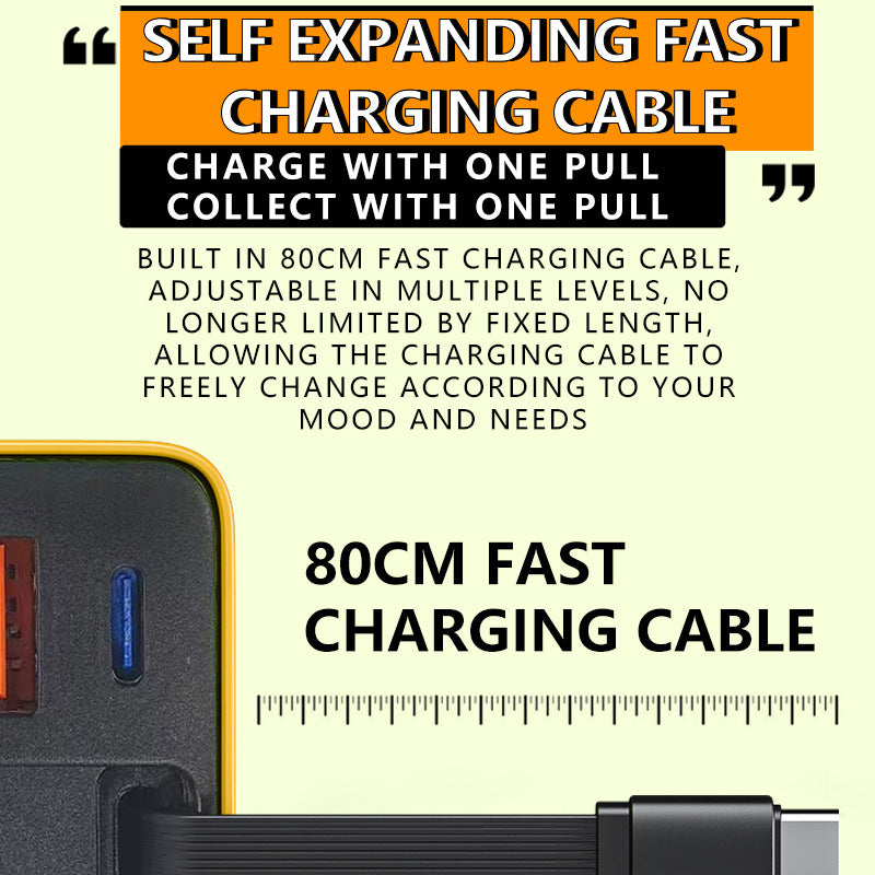 ⚡ Caricabatterie GaN 80W 3 in 1 con Cavo Type-C Retraibile 🔌🎒 - Ricarica Ultra-Veloce PD | USB-C + USB-A | Compatto & Portatile | 4 Colori | 50% DI SCONTO