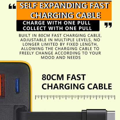 ⚡ Caricabatterie GaN 80W 3 in 1 con Cavo Type-C Retraibile 🔌🎒 - Ricarica Ultra-Veloce PD | USB-C + USB-A | Compatto & Portatile | 4 Colori | 50% DI SCONTO