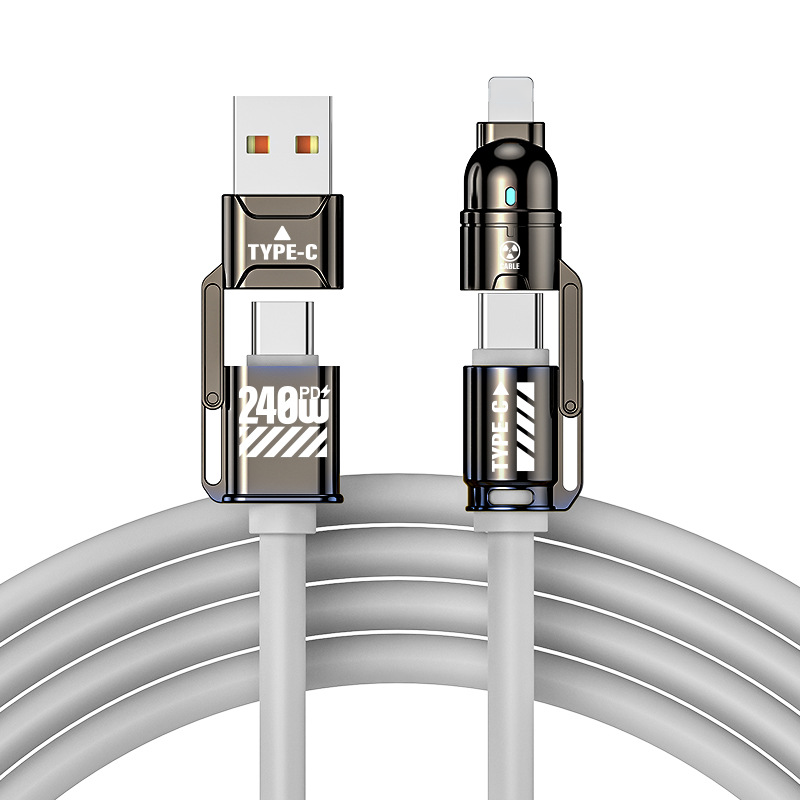🔌SCONTO 50% ORA! Cavo di Ricarica Rapida 4-in-1 ad Alta Potenza, 240W PD Multi-Interfaccia, USB-A/USB-C a Type-C/Lightning, Cavo di Ricarica Universale per Telefoni e Laptop