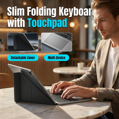 ✧ Tastiera Pieghevole Ultra Sottile con Touchpad e Supporto Integrato
