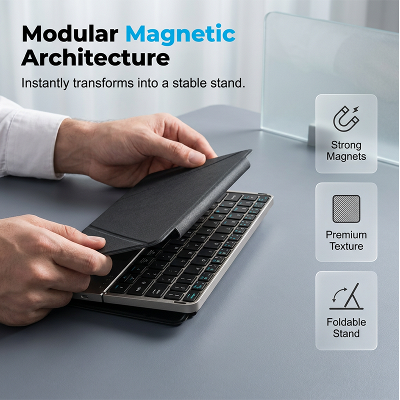 ✧ Tastiera Pieghevole Ultra Sottile con Touchpad e Supporto Integrato