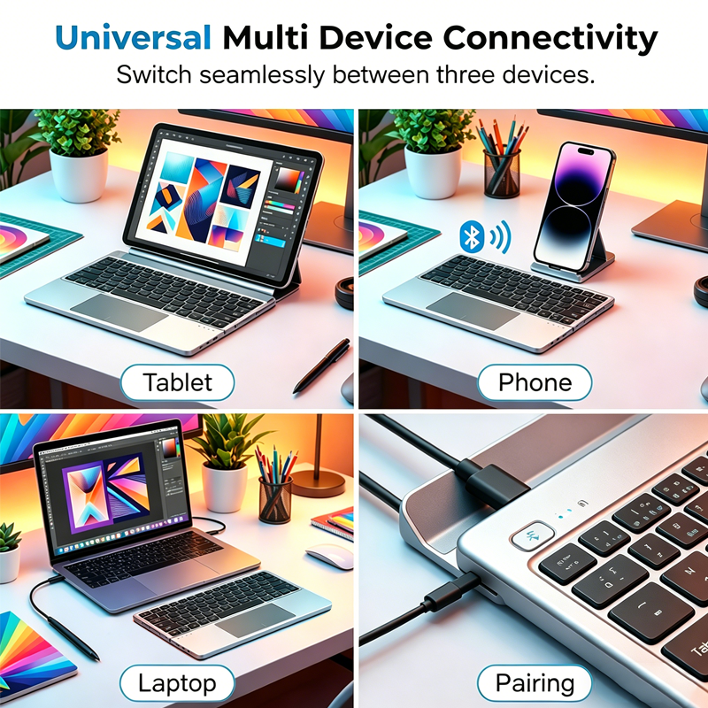 ✧ Tastiera Pieghevole Ultra Sottile con Touchpad e Supporto Integrato
