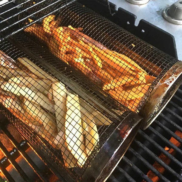 🔥🍖 Offerta BBQ a tempo limitato – Cestello per grigliatura rotante a 360° | Cestello per girarrosto antiaderente per carne, verdure e molto altro