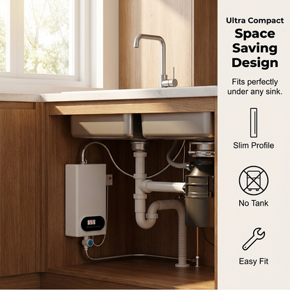 🚿Scaldabagno Elettrico Istantaneo Compatto  | Display LED e 3500W ⚡ | Protezione Anti-Perdite 🛡️ | Salvaspazio per Bagno e Cucina 💧