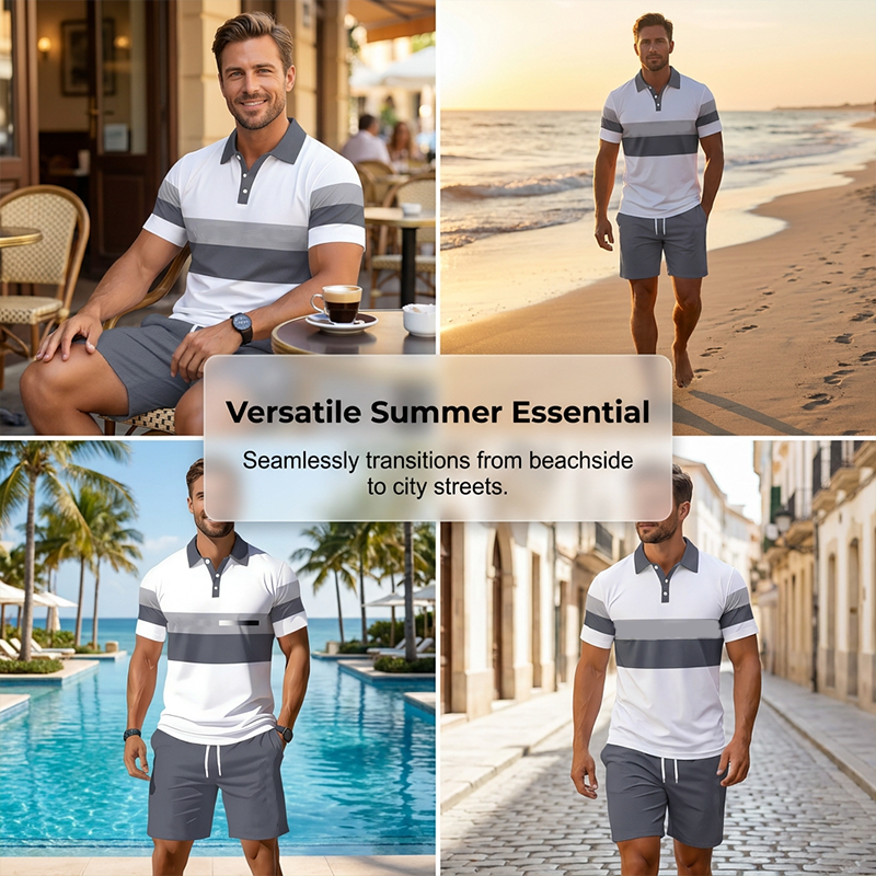 👕 Set Due Pezzi Camicia & Shorts da Uomo – Comodo, Traspirante & Versatile per Estate, Tempo Libero & Viaggi ☀️🩳