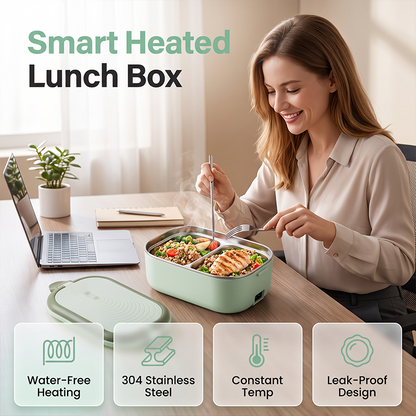 🍱 Scaldavivande Elettrico Portatile Senza Acqua – Doppio Scomparto Acciaio Inox 304, Riscaldamento Rapido Uniforme, Compatto – 2 Colori, Spina EU 🔌🏢