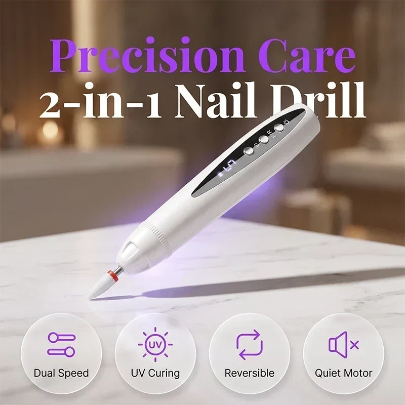 💅✨ Fresa per Unghie Elettrica 3 in 1 con Lampada UV – Portatile, Senza Fili, Per Manicure da Salone Professionale a Casa 💖🔋
